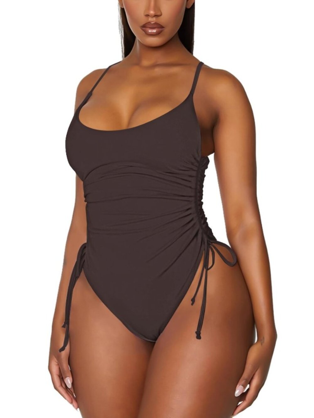 Women's Ruched High Cut One Piece Swimsuit Tummy Control Bathing Suit Monokini